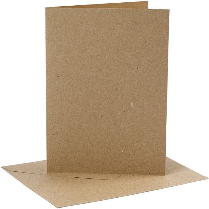 Tarjetas y sobres, medida tarjeta 12,7x17,8 cm, medida sobre 13,3x18,5 cm, 230 gr, natural, 4 set/ 1 paquete