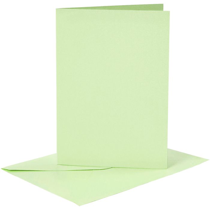 Tarjetas y sobres, medida tarjeta 10,5x15 cm, medida sobre 11,5x16,5 cm, 120+210 gr, verde claro, 6 set/ 1 paquete