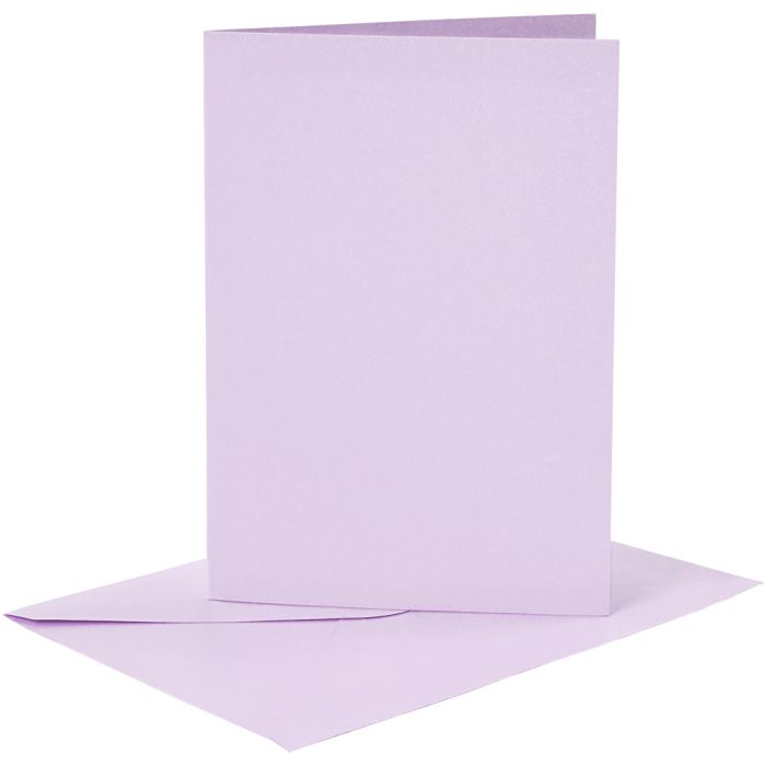 Tarjetas y sobres, medida tarjeta 10,5x15 cm, medida sobre 11,5x16,5 cm, 120+210 gr, lila claro, 6 set/ 1 paquete