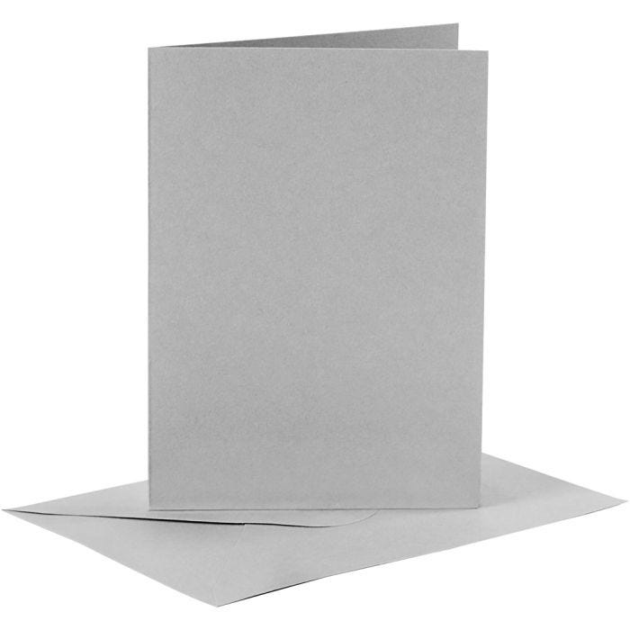 Tarjetas y sobres, medida tarjeta 10,5x15 cm, medida sobre 11,5x16,5 cm, 120+210 gr, gris, 6 set/ 1 paquete