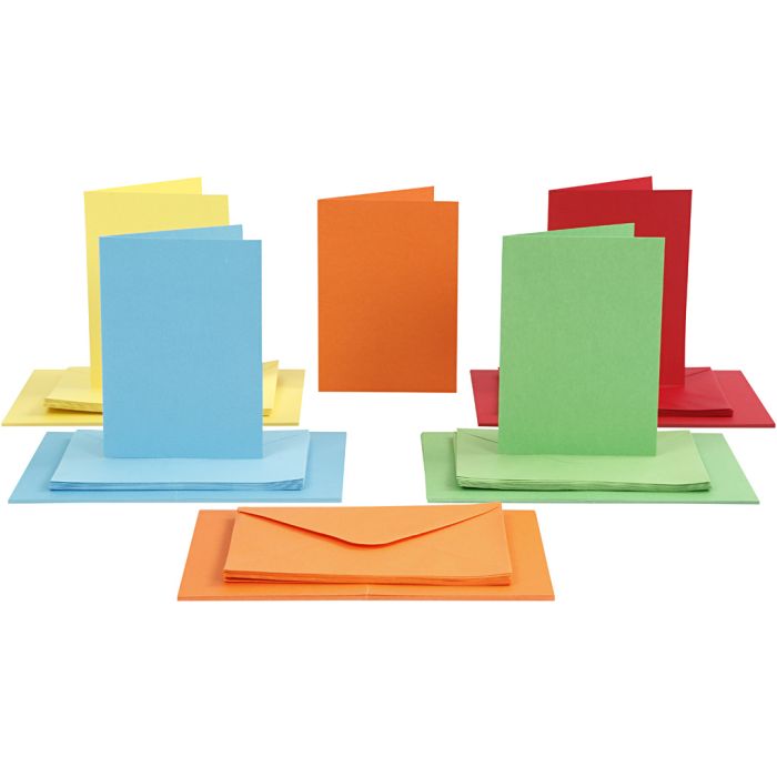 Tarjetas y sobres, medida tarjeta 10,5x15 cm, medida sobre 11,5x16,5 cm, 110+220 gr, surtido de colores, 50 set/ 1 paquete