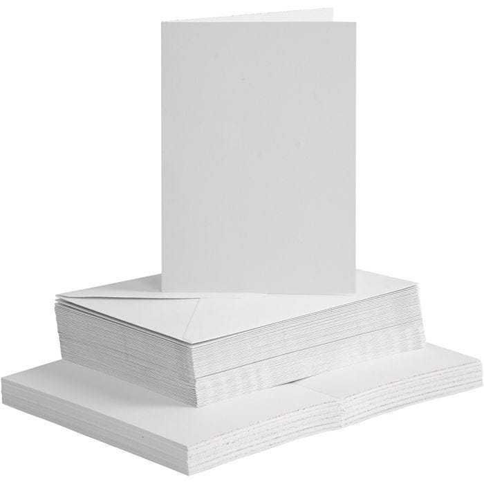 Tarjetas y sobres, medida tarjeta 10,5x15 cm, medida sobre 11,5x16,5 cm, 120+240 gr, blanco, 50 set/ 1 paquete