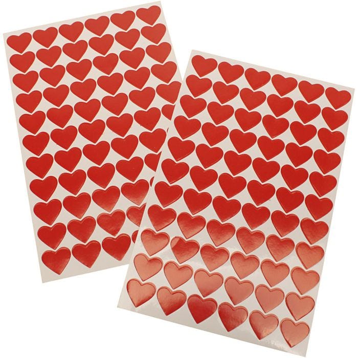 Pegatinas de corazones, medidas 14 mm, rojo, 10 hoja/ 1 paquete