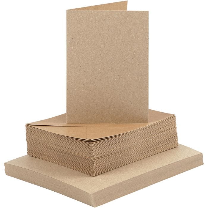 Tarjetas y sobres, medida tarjeta 10,5x15 cm, medida sobre 11,5x16,5 cm, 120+240 gr, natural, 50 set/ 1 paquete