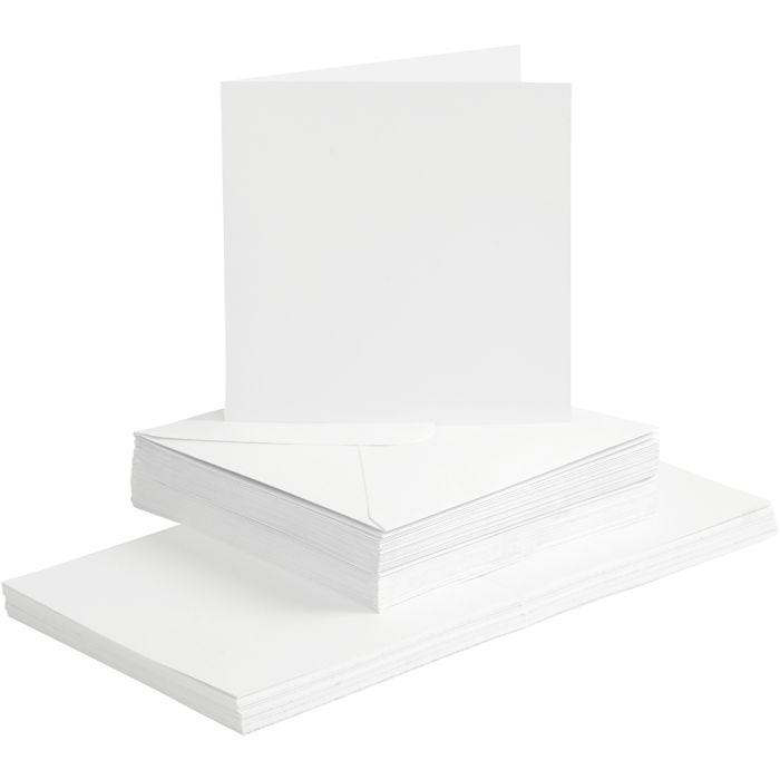 Tarjetas y sobres, medida tarjeta 15x15 cm, medida sobre 16x16 cm, 120+240 gr, blanco, 50 set/ 1 paquete