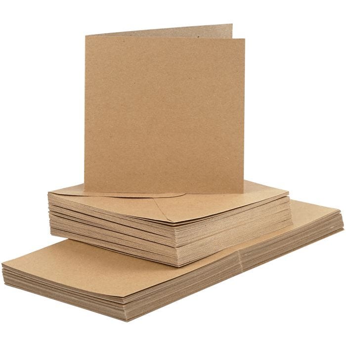 Tarjetas y sobres, medida tarjeta 15x15 cm, medida sobre 16x16 cm, 120+240 gr, natural, 50 set/ 1 paquete