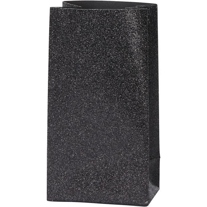 Bolsas de papel, A: 17 cm, medidas 6x9 cm, 170 gr, negro, 8ud/ 1 paquete