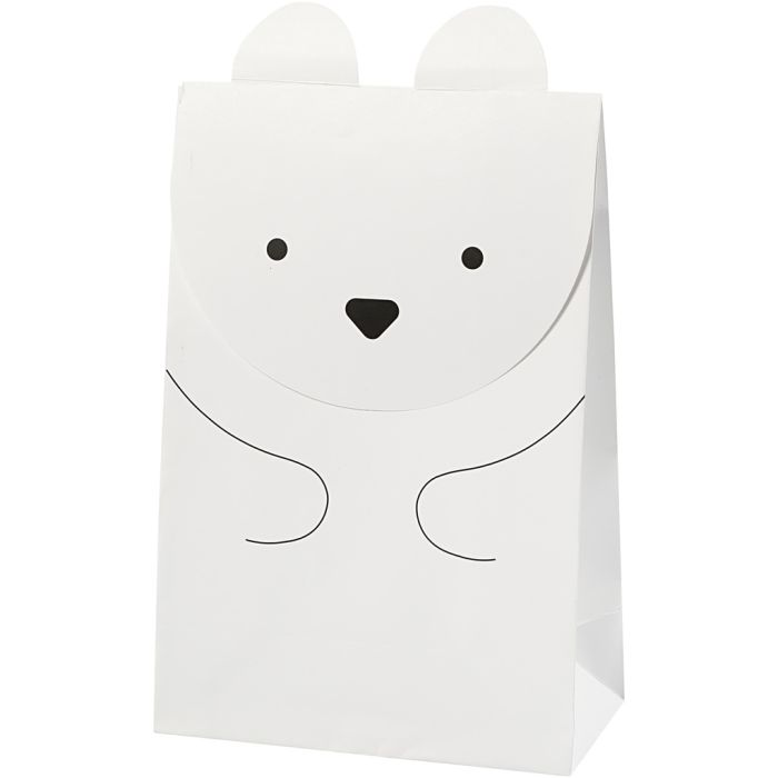 Bolsas de papel, Oso polar, A: 18 cm, medidas 6x12 cm, 80 gr, blanco, 6 ud/ 1 paquete