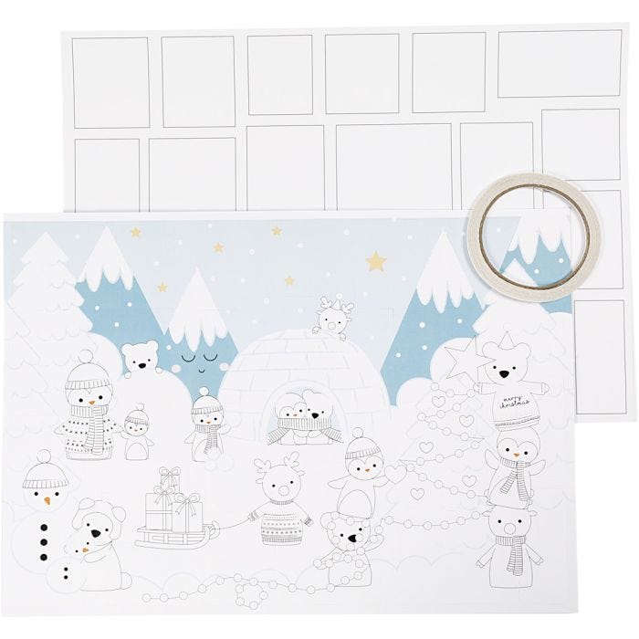 Calendario de Adviento, medidas 30x42 cm, blanco, 3 ud/ 1 paquete