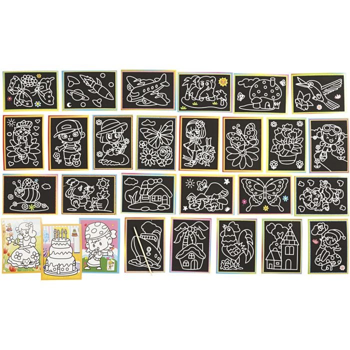 Dibujos para rascar, medidas 9x12 cm, 96 stdas/ 1 paquete