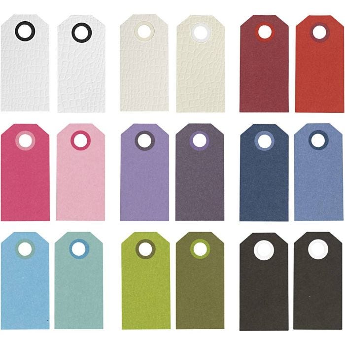 Etiquetas Manila, medidas 6x3 cm, 250 gr, surtido de colores, 30x10 ud/ 1 paquete
