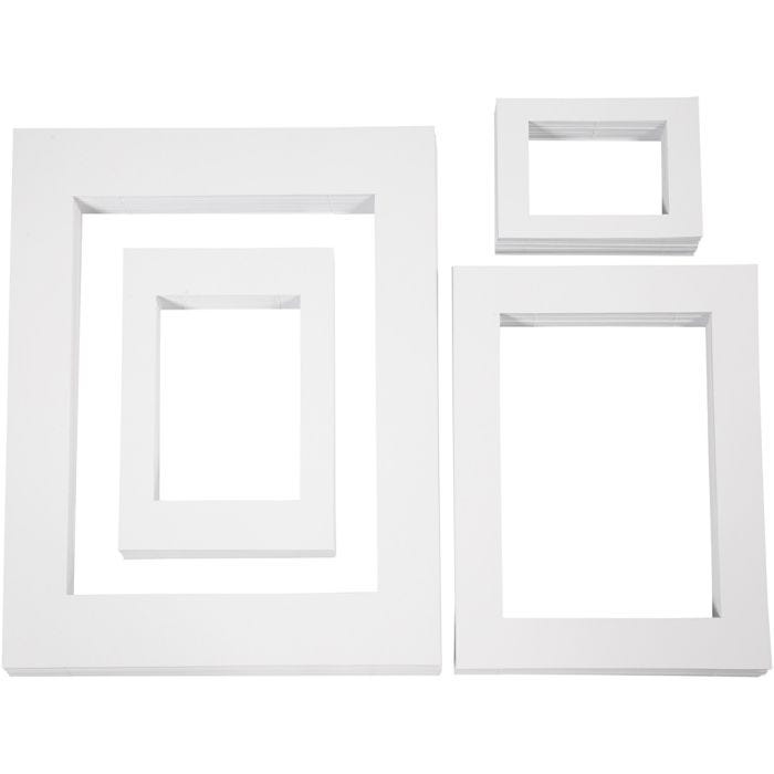 Marco de fotos, A3,A4,A5,A6, medidas 13,4x18,9+19,7x27,9+28,3x36,6+39,5x49,6 cm, 500 gr, blanco, 4x100 ud/ 1 paquete