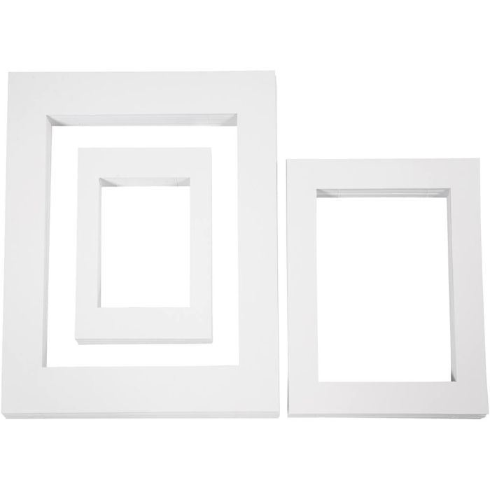 Marco de fotos, A3,A4,A5, medidas 19,7x27,9+28,3x36,6+39,5x49,6 cm, 500 gr, blanco, 3x100 ud/ 1 paquete