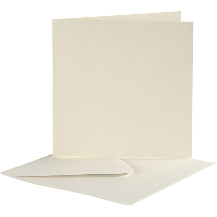 Tarjetas y sobres, medida tarjeta 12,5x12,5 cm, medida sobre 13,5x13,5 cm, blanquecino, 10 set/ 1 paquete