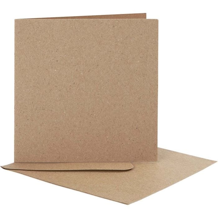 Postales y sobres, medida tarjeta 12,5x12,5 cm, medida sobre 13,5x13,5 cm, natural, 10 set/ 1 paquete