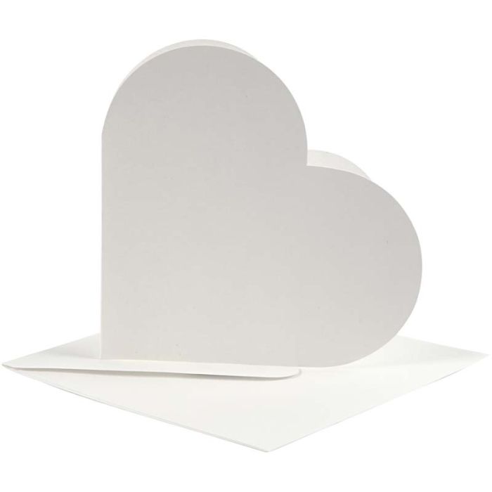 Tarjetas con forma de corazón, medida tarjeta 12,5x12,5 cm, medida sobre 13,5x13,5 cm, blanquecino, 10 set/ 1 paquete
