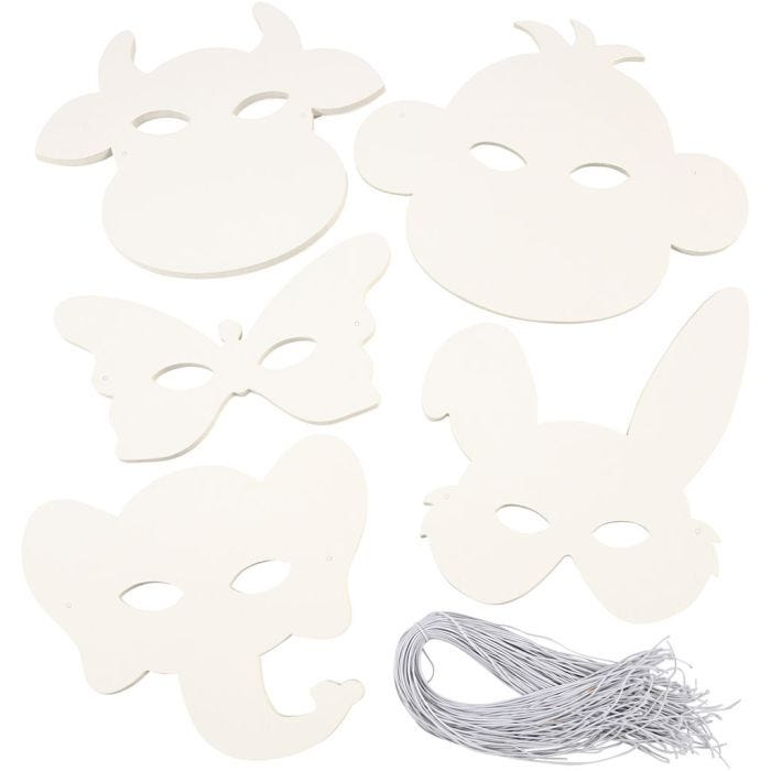 Máscaras de animales, A: 13-24 cm, A: 20-28 cm, 230 gr, blanco, 100 ud/ 1 paquete