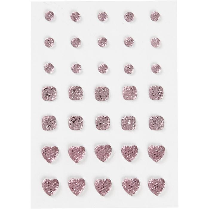 Rocalla, Redonda, cuadrado, corazón, medidas 6+8+10 mm, rosado, 35 ud/ 1 paquete
