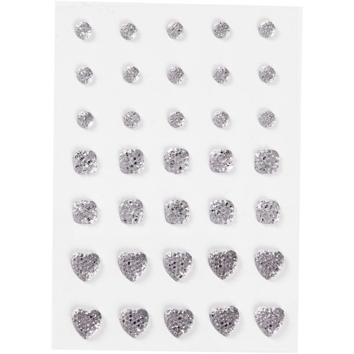 Rocalla, Redonda, cuadrado, corazón, medidas 6+8+10 mm, plata, 35 ud/ 1 paquete