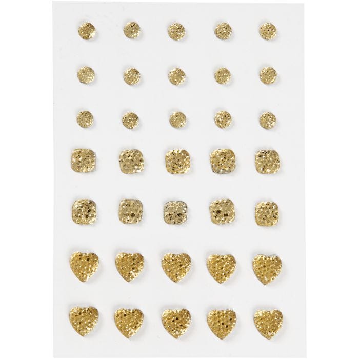 Rocalla, Redonda, cuadrado, corazón, medidas 6+8+10 mm, dorado, 35 ud/ 1 paquete