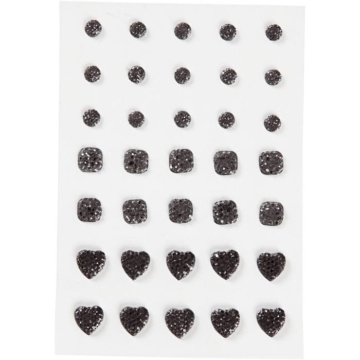 Rocalla, Redonda, cuadrado, corazón, medidas 6+8+10 mm, negro, 35 ud/ 1 paquete