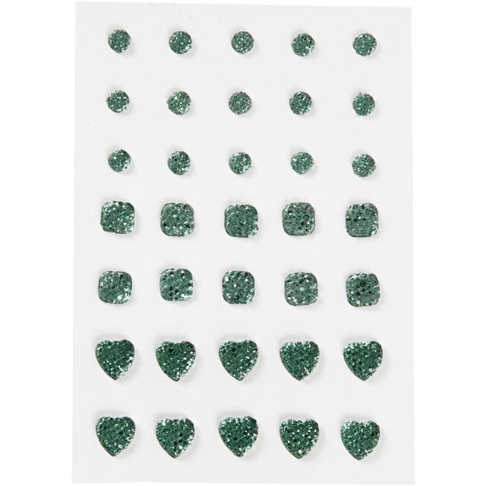 Rocalla, Redonda, cuadrado, corazón, medidas 6+8+10 mm, verde, 35 ud/ 1 paquete
