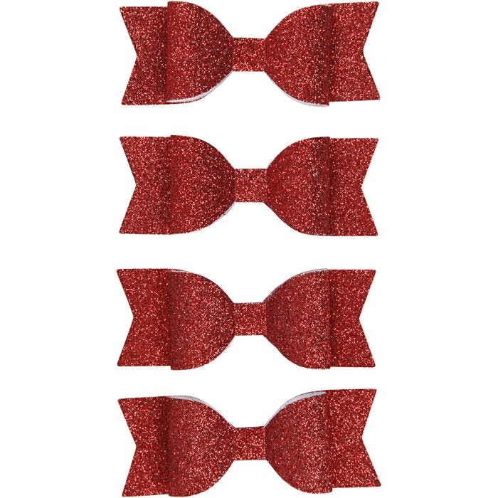 Lazo de papel, medidas 31x85 mm, rojo purpurina, 4 ud/ 1 paquete