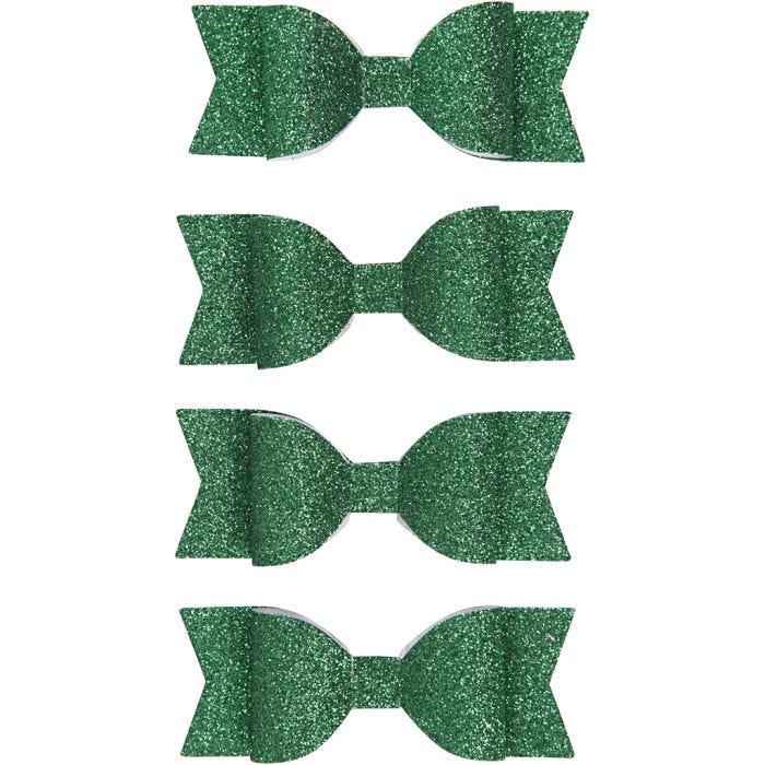 Lazo de papel, medidas 31x85 mm, verde purpurina, 4 ud/ 1 paquete