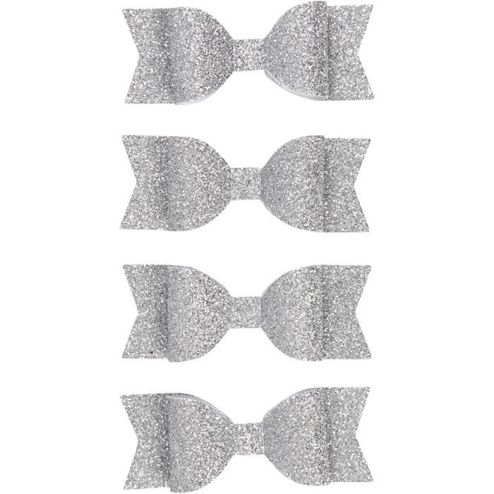 Lazo de papel, medidas 31x85 mm, plata con purpurina, 4 ud/ 1 paquete
