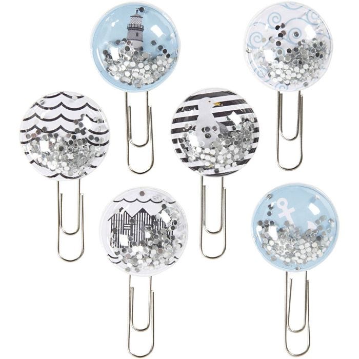 Clips Shaker, L. 49 mm, dia 25 mm, negro, azul, gris, blanco, 6 ud/ 1 paquete