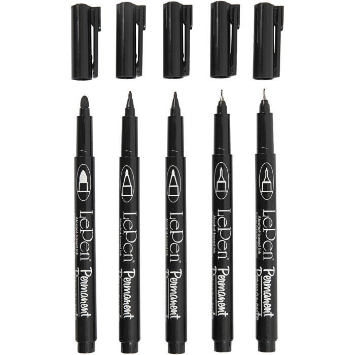 Rotuladores permanentes, trazo ancho 2x0,6+2x0,8+1,3 mm, negro, 5 ud/ 1 paquete