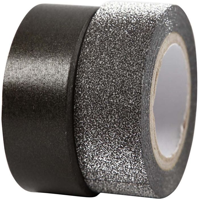 Washi tape diseño, A: 15 mm, negro, 2 rollo/ 1 paquete