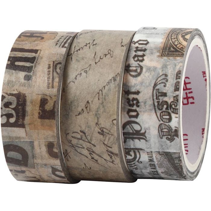 Washi tape, Correspondencia de cartas, L. 5 M, A: 15 mm, 3 rollo/ 1 paquete