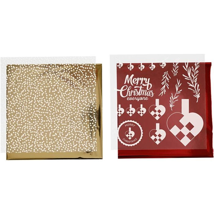 Papel para decorar y papel para transfer, Corazones trenzados, hoja 15x15 cm, dorado, rojo, blanco, 4 hoja/ 1 paquete