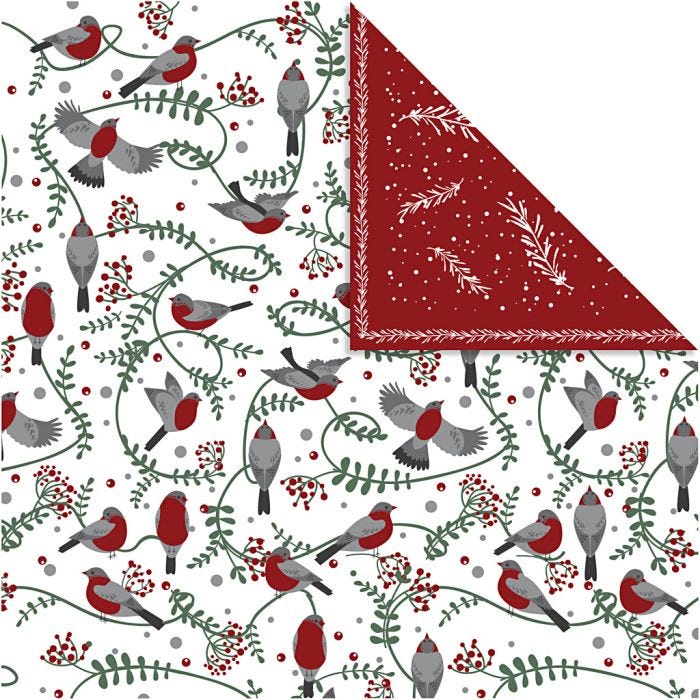 Papel estampado, Pájaros y ramas, hoja 30,5x30,5 cm, 180 gr, 5 hoja/ 1 paquete