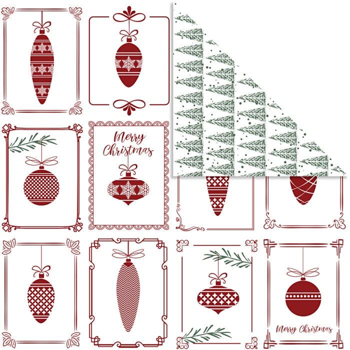 Papel estampado, Bolas y árbol de Navidad, hoja 30,5x30,5 cm, 180 gr, 5 hoja/ 1 paquete