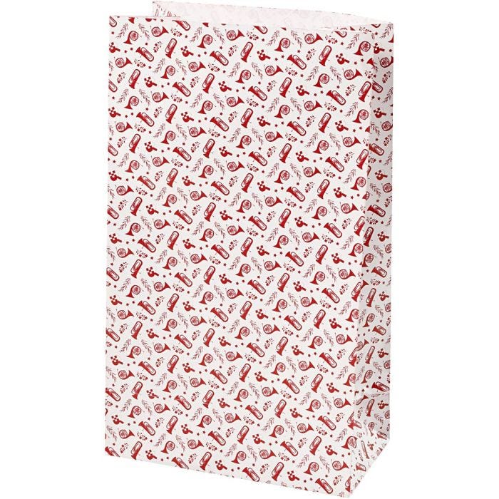 Bolsas de papel, Trompeta, A: 21 cm, medidas 6x12 cm, 80 gr, rojo, blanco, 8 ud/ 1 paquete
