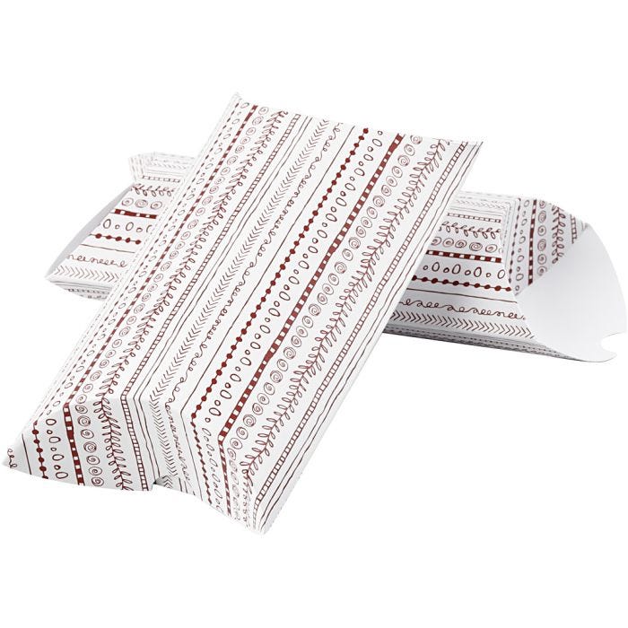 Caja de regalo plegable, Garabatos, medidas 18x15x6 cm, 300 gr, rojo, 3 ud/ 1 paquete