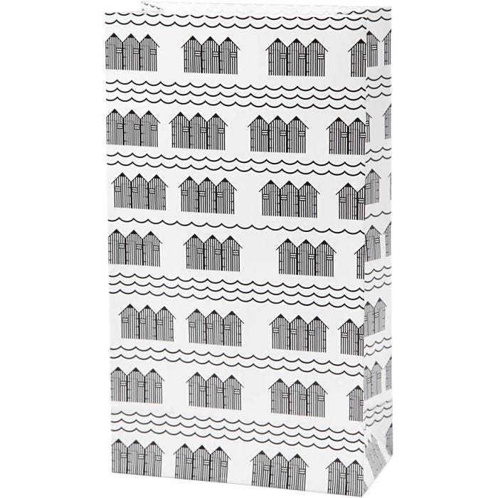 Bolsas de papel, A: 21 cm, medidas 6x12 cm, 80 gr, negro, blanco, 10 ud/ 1 paquete