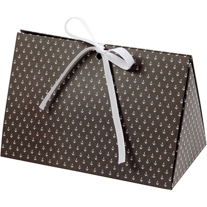 Caja de regalo plegable, Ancla, medidas 15x7x8 cm, 250 gr, gris oscuro, blanco, 3 ud/ 1 paquete