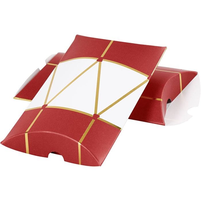 Caja en forma de almohada, Tambor, medidas 12x9,4x2,5 cm, 300 gr, dorado, rojo, blanco, 3 ud/ 1 paquete