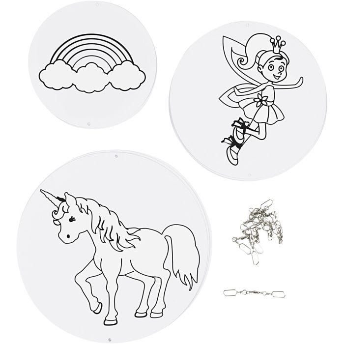 Móviles con diseños, dia 12+15+18 cm, 300 gr, blanco, 3 set/ 1 paquete