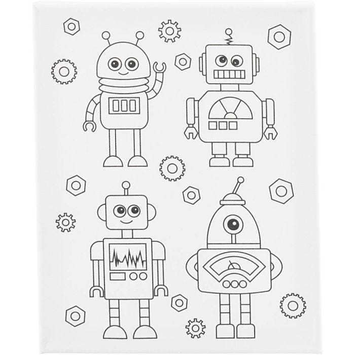 Lienzo de pintura estampado, Robots , P: 1,6 cm, medidas 24x30 cm, 360 gr, 1 ud