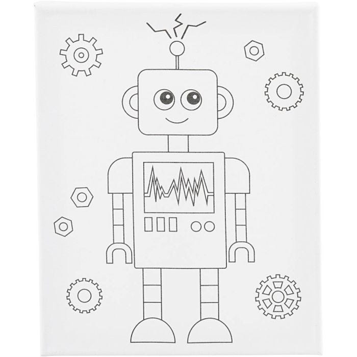 Lienzo de pintura estampado, Robot, P: 1,6 cm, medidas 24x30 cm, 360 gr, 1 ud