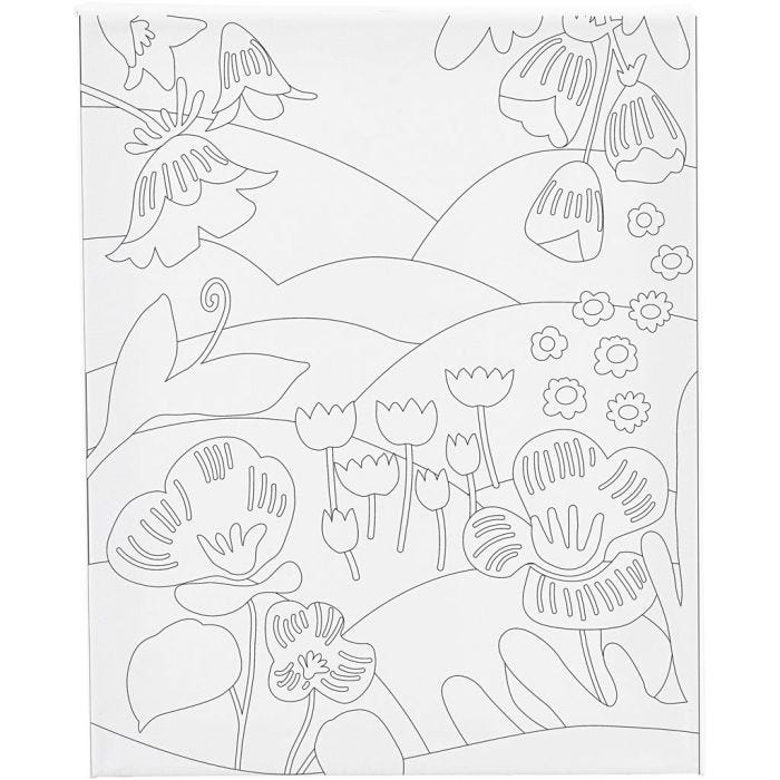 Lienzo de pintura estampado, Paisaje floral, P: 1,6 cm, medidas 24x30 cm, 360 gr, 1 ud