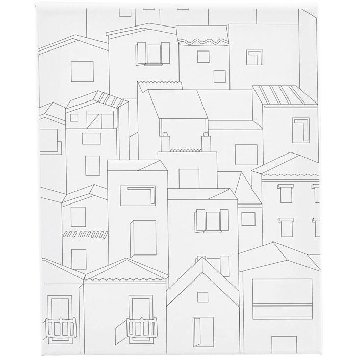 Lienzo de pintura estampado, Ciudad, P: 1,6 cm, medidas 24x30 cm, 360 gr, 1 ud