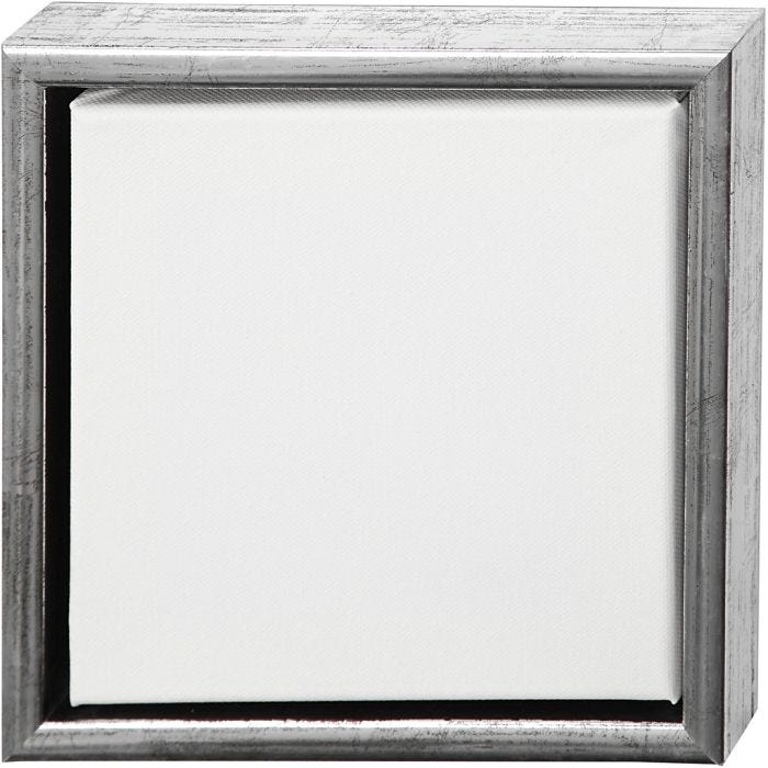 Lienzo con marco, medidas 20x20 cm, 360 gr, plata antigua, blanco, 1 ud