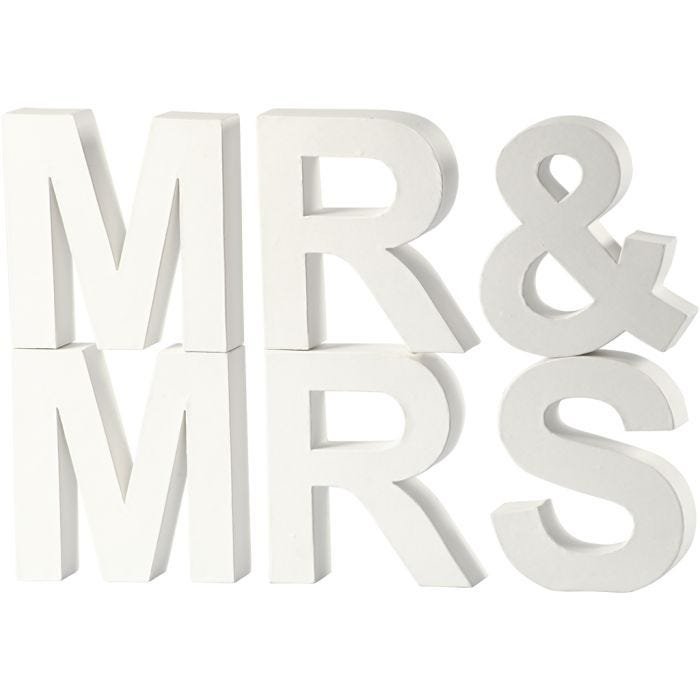 Letras, MR&amp;MRS, A: 17,5 cm, P: 4,5 cm, blanco, 1 set