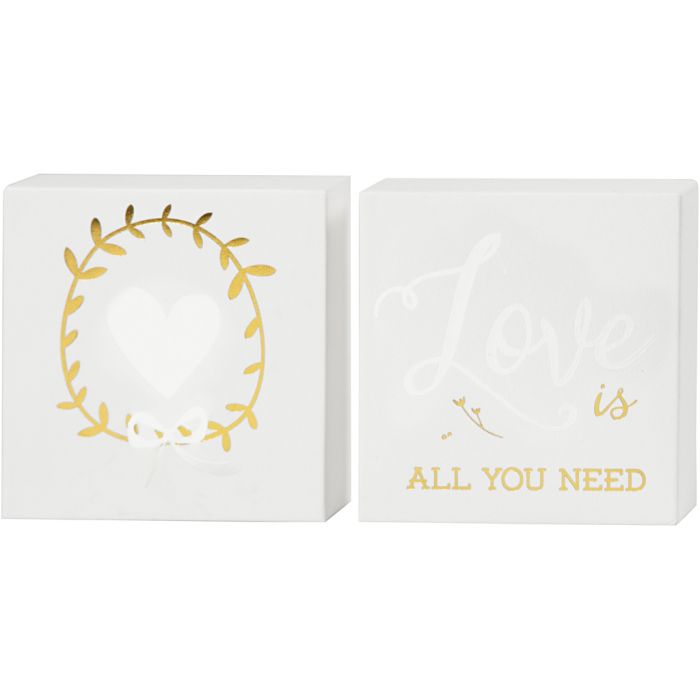 Lienzo con motivos dorados, A: 10,16 cm, P: 2,54 cm, blanco, 2 ud/ 1 paquete