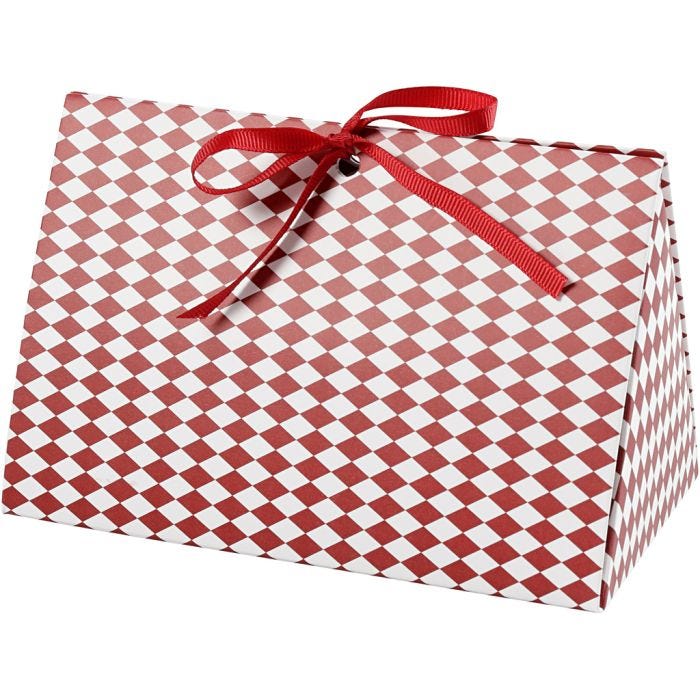 Caja de regalo plegable, Patrón arlequín, medidas 15x7x8 cm, 250 gr, rojo, blanco, 3 ud/ 1 paquete
